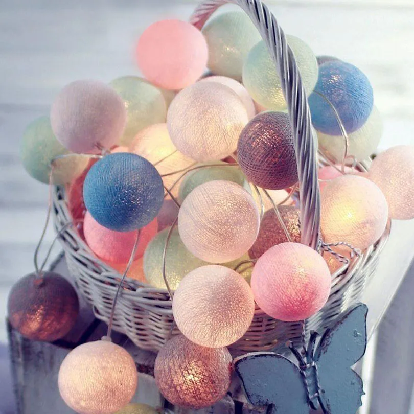 3m 20 leds Cotton Ball String Lights Battery Cotton Ball Light Chain Warm White Guirlande Lumineuse Christmas Holiday Lighting