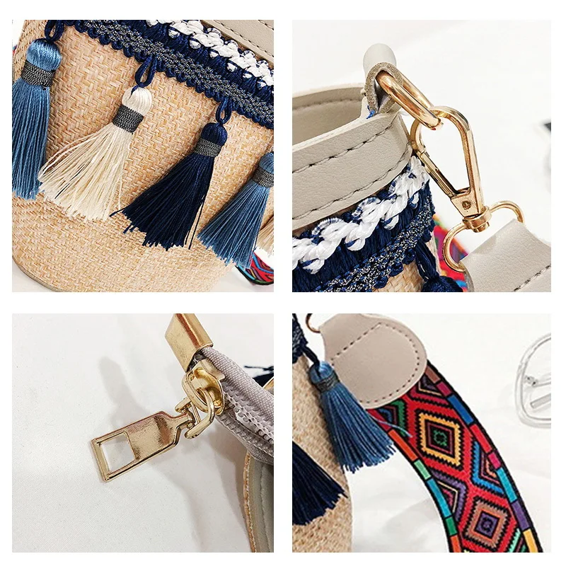 Gradosoo/соломенная сумка-ведро с кисточками женская летняя маленькая сумка в