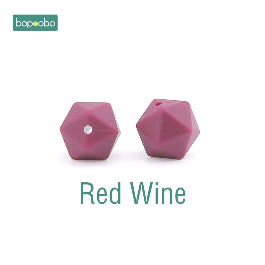 Red Wine Bopoobo 10 шт. 14 мм шестигранные силиконовые бусины детский Прорезыватель экологичный BPA Бесплатно Детские Прорезыватели для прорезывания зубов, цепочки, бусины для малышей - Цвет: Red Wine
