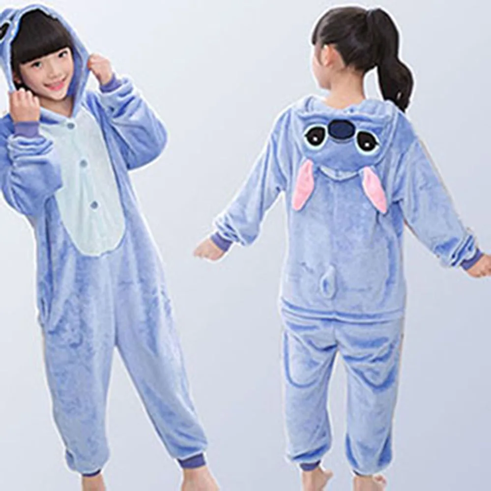 Baby Boys Girls Pajamas Autumn Winter Children Flannel Warm animal penguin Stitch panda Onesie Sleepwear for 3 5 7 9 12Y |