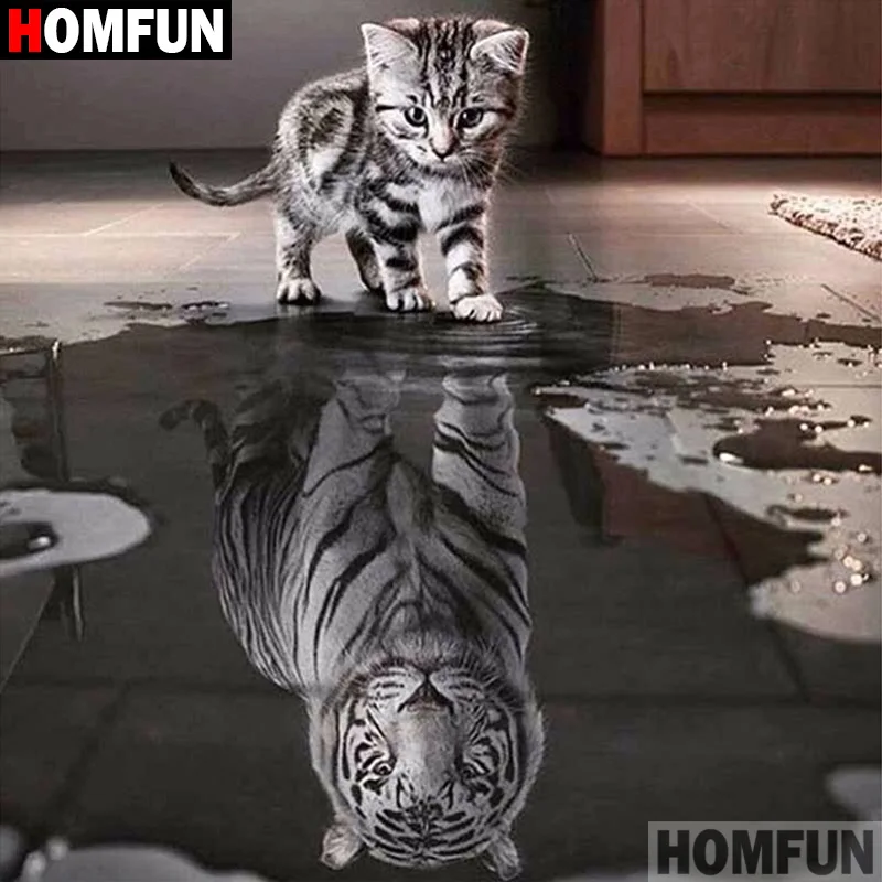 Алмазная 5D картина HOMFUN сделай сам полноразмерная/круглая вышивка Тигр 3d