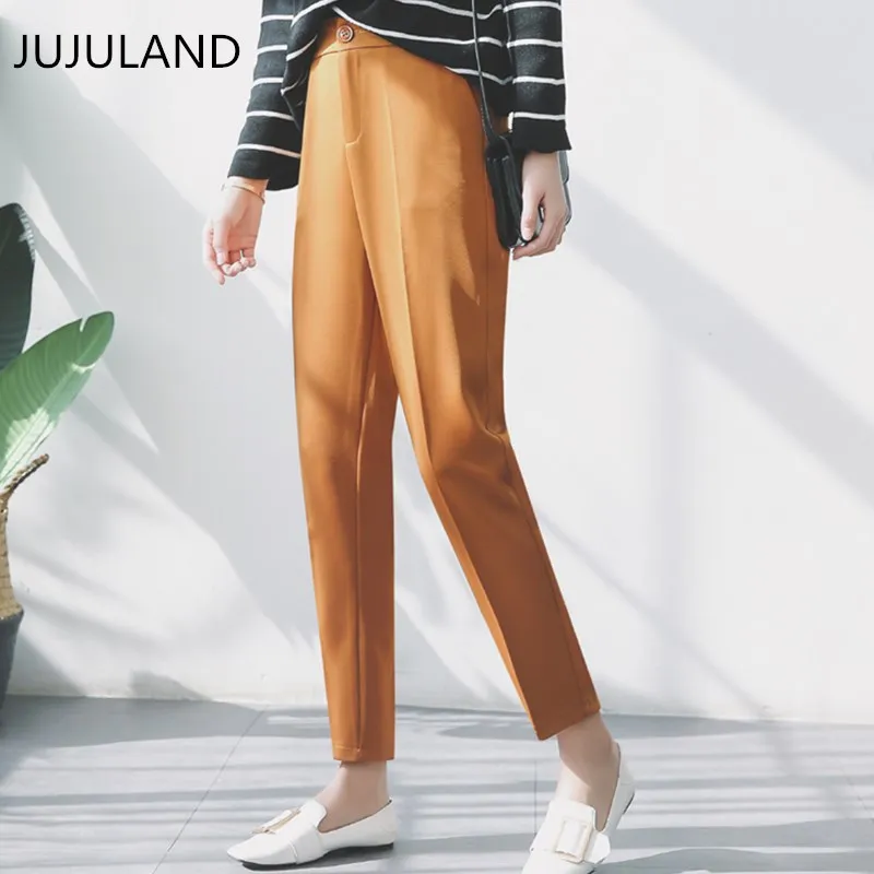 JUJULAND, женские брюки-карандаш, OL, шифон, высокая талия, карманы, повседневные брюки, брюки, костюм, брюки, женские брюки
