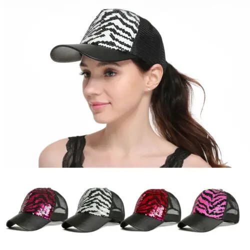 UK Женская и мужская блестящая бейсболки с блестками принтом зебры Snapback Головные