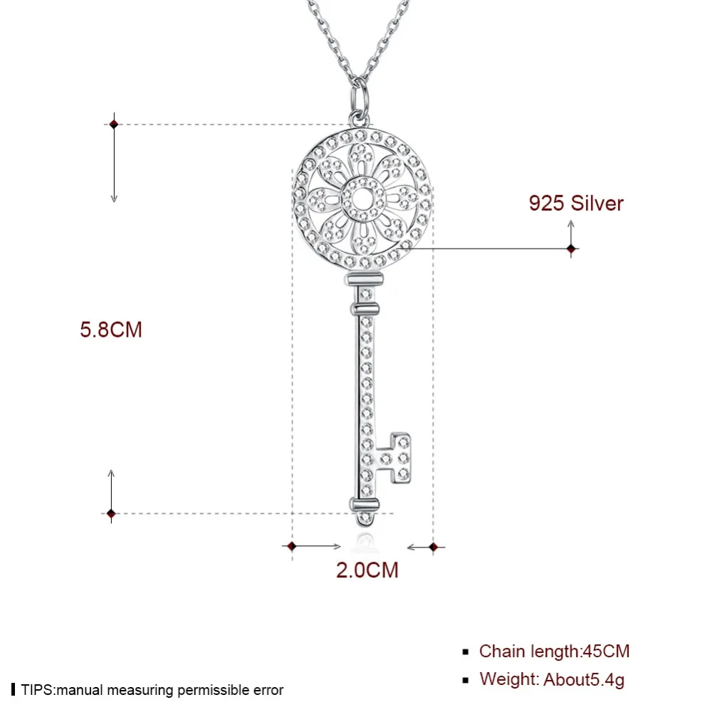 Top solid sterling silver key design necklace luxury Pendant Necklaces ladies pave zircon Jewelry birthday Gift | Украшения и