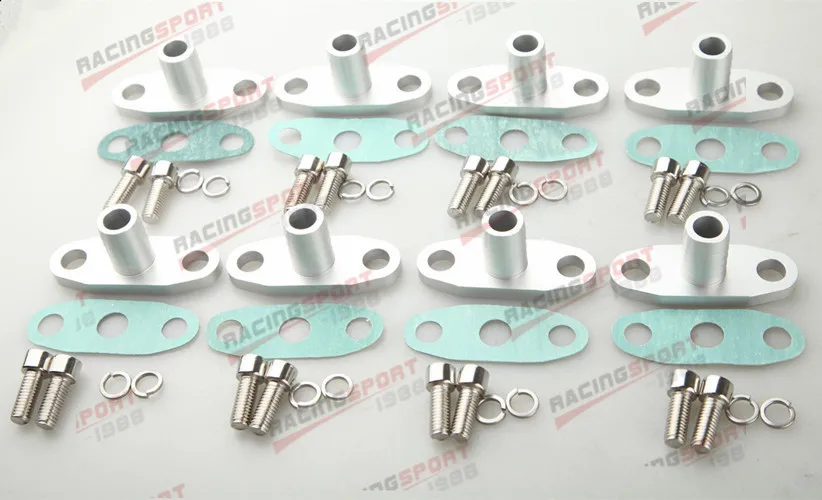 

8PCS 5/8" Male Neck Aluminum Oil Drain Turbo Flange T3 T4 T04 GT40-GT55 Silver