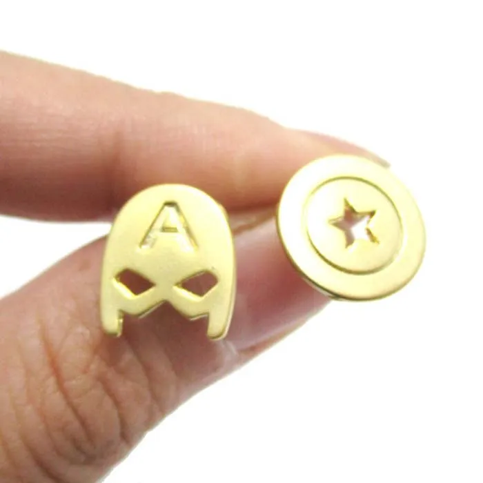 Ромашки 10 пар/лот маска Капитана Америки и щит Супер Герои Асимметричная серьга