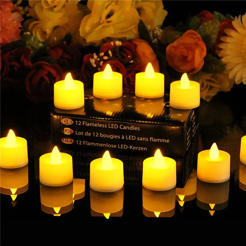 Set of 24 Amber LED Battery Operated Flameless Tealights Electric Fake Candles-Yellow