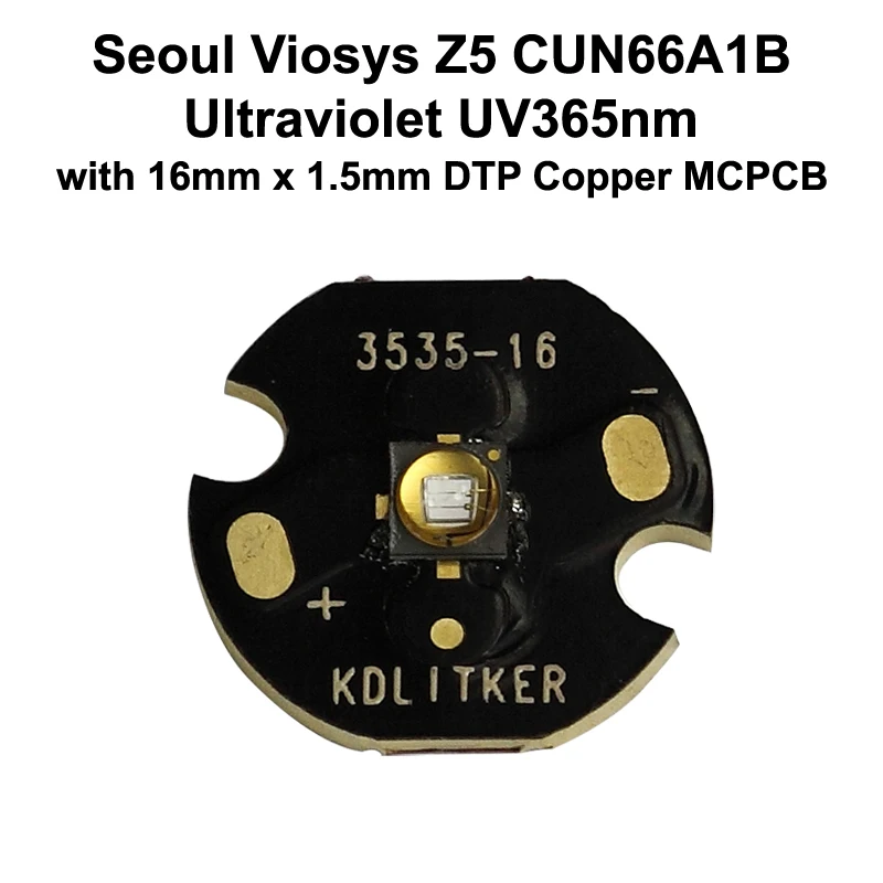 Ультрафиолетовый светодиодный излучатель Viosys UV 365nm серии Z5 CUN66A1B с KDLITKER DTP Copper MCPCB 1