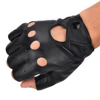 1 pair fashion motor punk gloves unisex black pu leather fingerless gloves solid female half finger driving women men