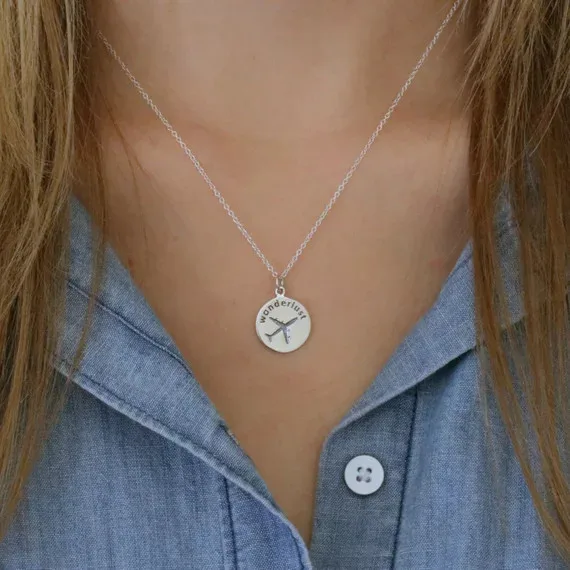 Женское серебряное ожерелье с надписью Wanderlust ожерелья самолетом s Jewelry Customized YP3972 |