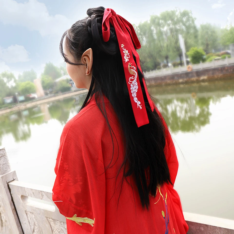 MEIFAN Китайский древний стиль вышивка волос лента Hanfu кисточка для шифоновый