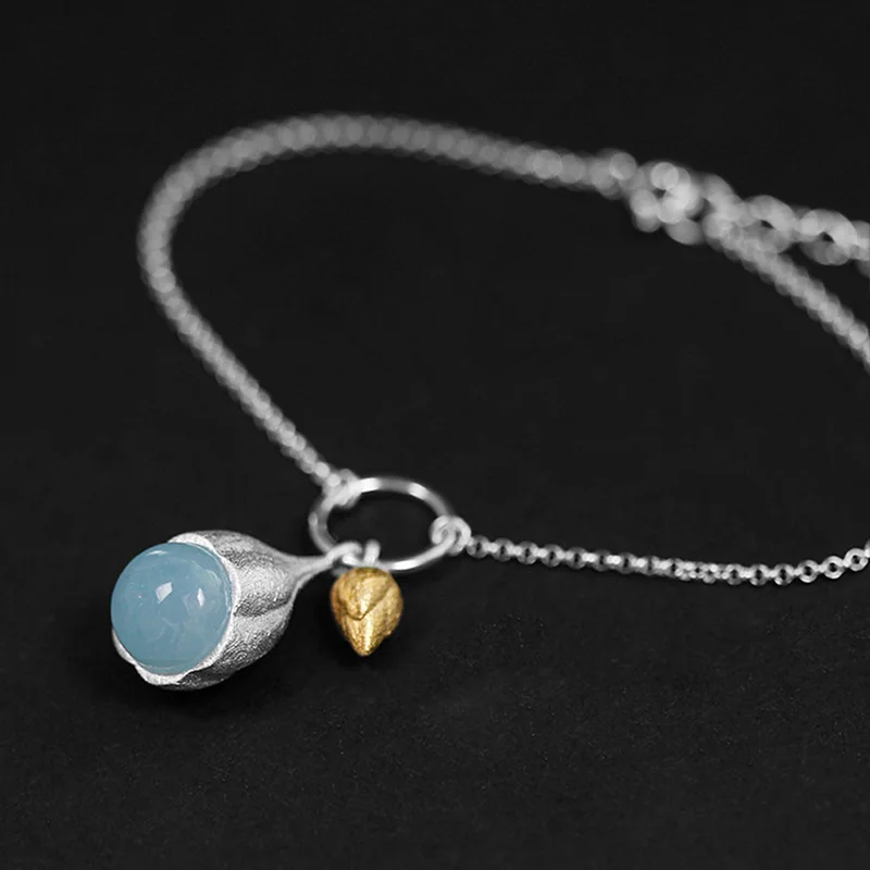 Gold Blue Stone Lotus Fun реальные 925 серебро Природный камень ручной работы дизайнера Красивые ювелирные изделия Элегантный Лотос почки Браслеты Серьги для Для женщин - Цвет камня: Gold Blue Stone