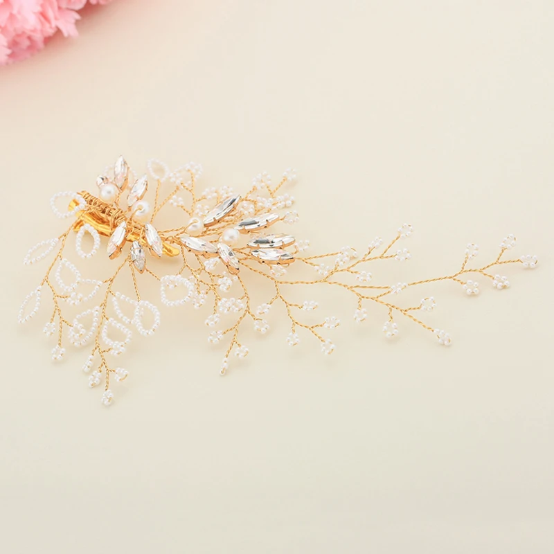 Роскошные свадебные украшения для волос золотой Цвет жемчуг цветок утконоса