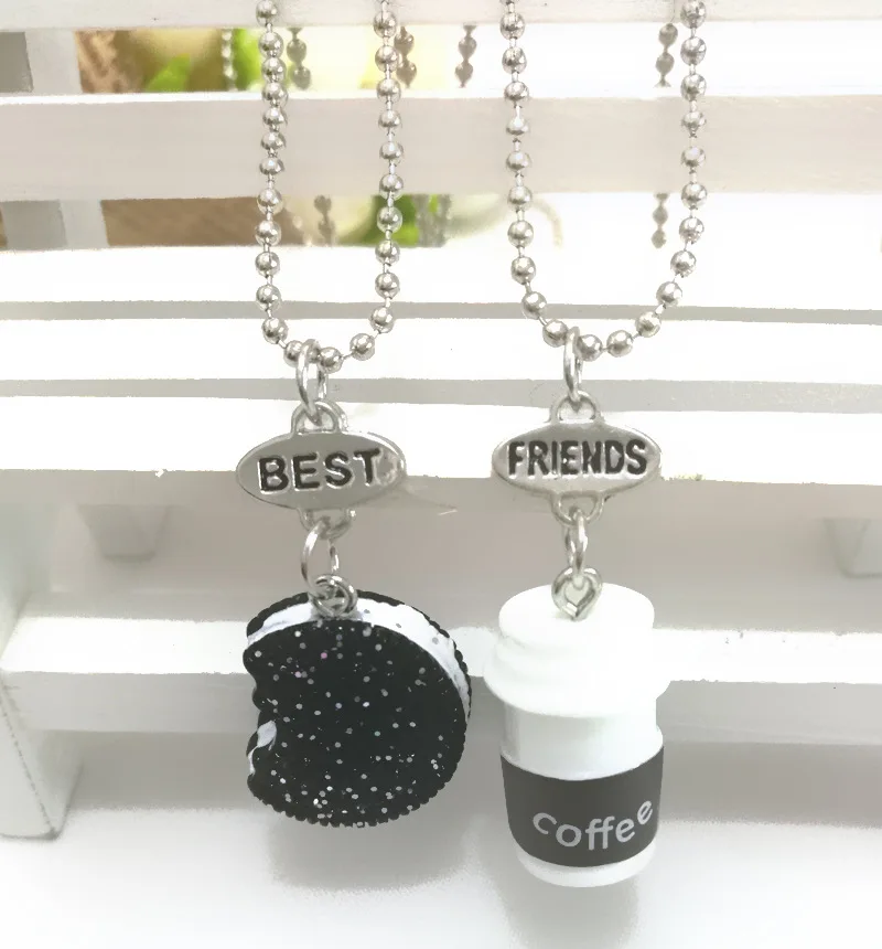 Лучшие друзья подвеска Bff цепочка из бисера ожерелье Быстрая Еда кофе блестящее