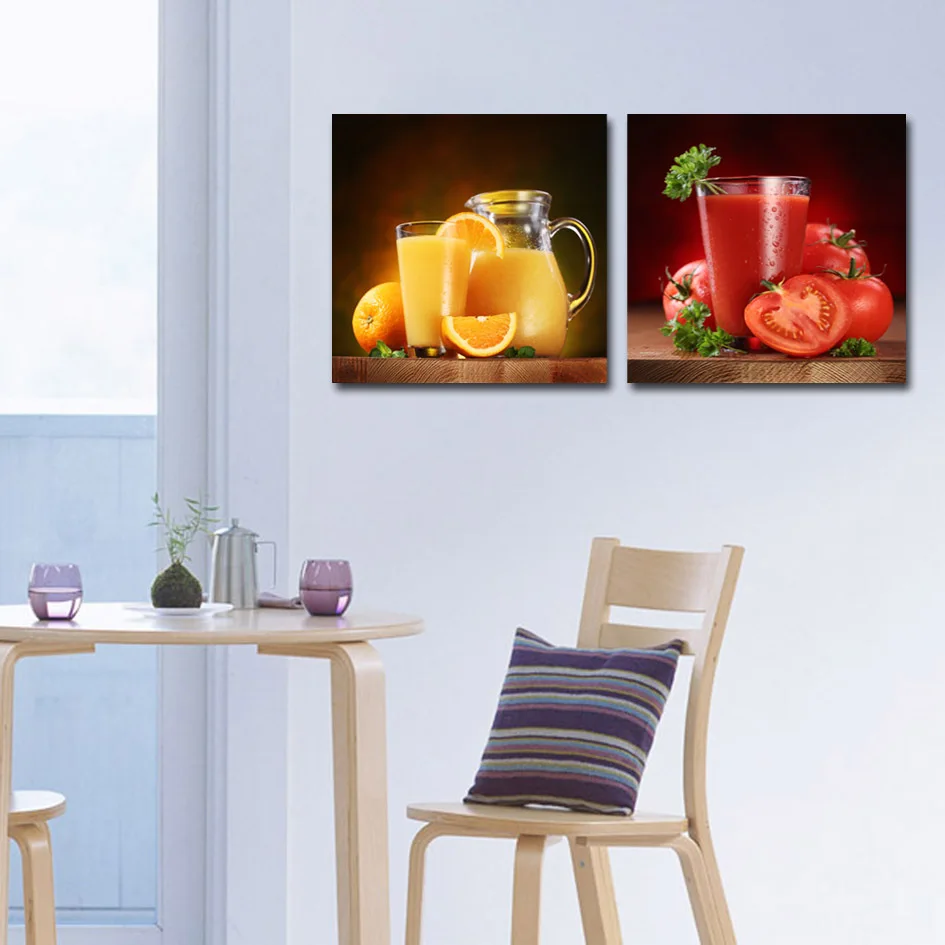 2 шт. картины на холсте настенная живопись с фруктами соке и клубнике для столовой
