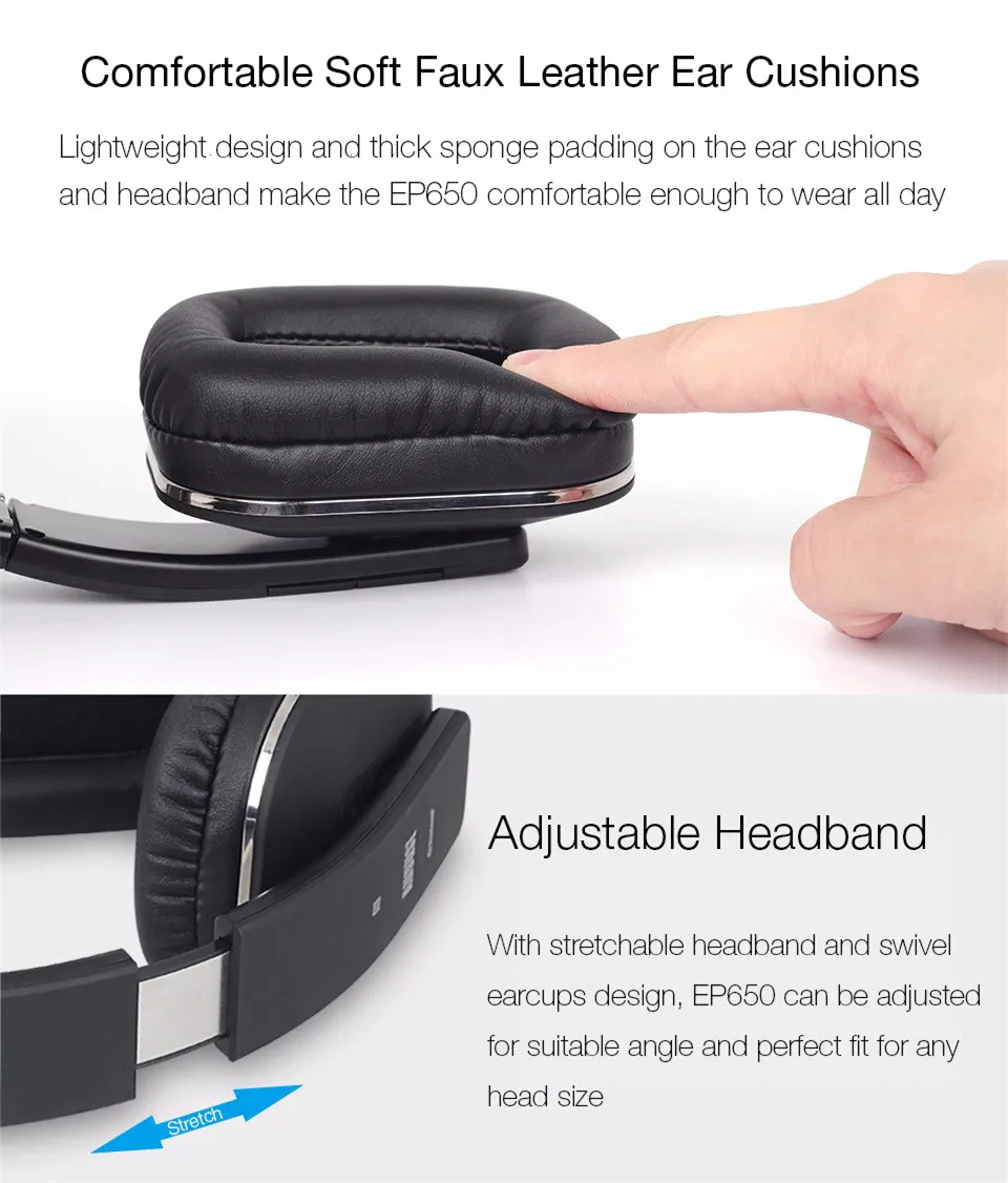 August EP650 беспроводные Bluetooth-наушники с функцией NFC, aptX, Multipoint, микрофоном и аудиовходом 3,5мм для смартфона, компьютера, ТВ