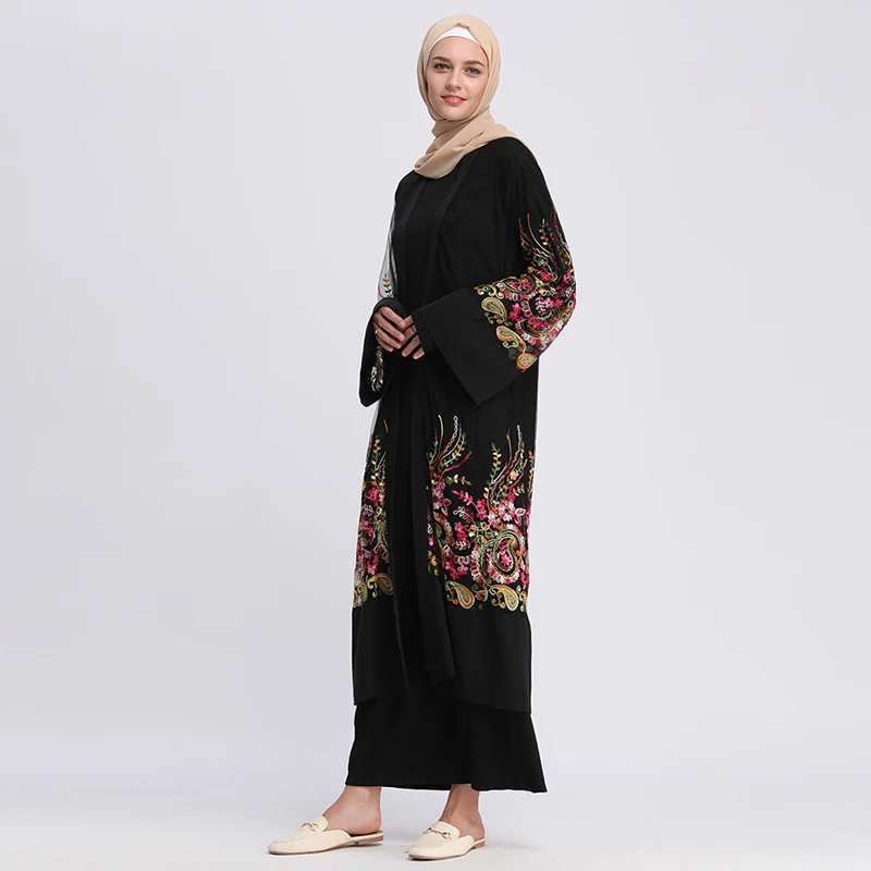 Abaya Дубай ислам кафтан с цветочной вышивкой кардиган мусульманское платье хиджаб турецкий Кафтан Абая для женщин ислам ic одежда