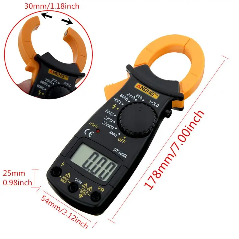 

DT-3266L Digital Clamp Meter 600A AC/DC Multimeter Voltage/Ohm/Current Tester G8TB