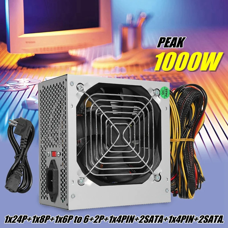 Макс 1000 Вт Atx тихий вентилятор питания подходит для Intel AMD Pc Psu Computer Miner Eu Plug|Кулеры и системы охлаждения
