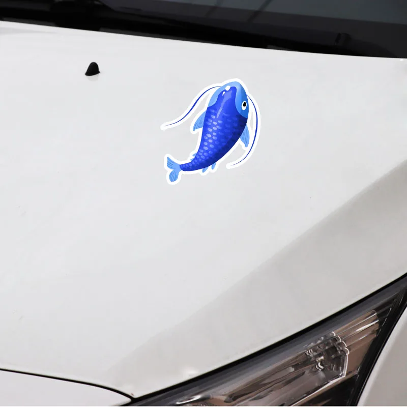 YJZT 12 8 см * 13 6 модные Светоотражающие синие Koi ПВХ автомобильные наклейки водонепроницаемые 5 0125|Наклейки на