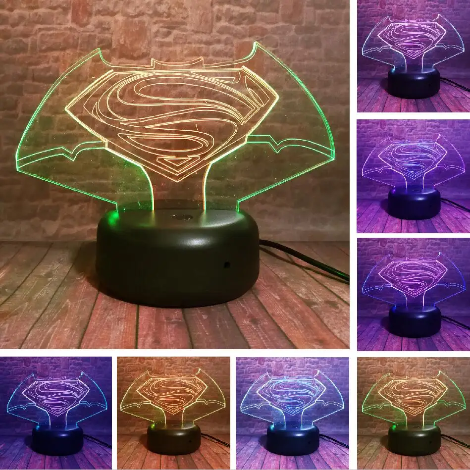 11 Diff Marvel супер герой DC Бэтмен Фигурки 3D иллюзия настольная лампа 7 цветов градиент ночник Мальчики Человек Рождественские Игрушки Подарки - Испускаемый цвет: Superman vs Batman 1