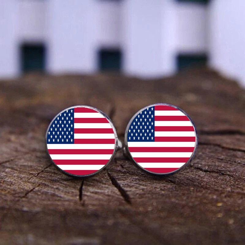 Американские запонки с изображением флага посеребренные флагом США мужские и