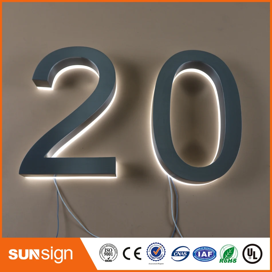 H 25cm Custom Apartment LED Numbers name size stainless steel