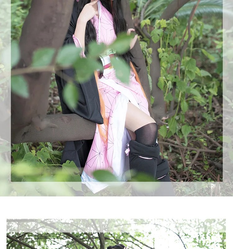 Аниме Demon Slayer Kamado Nezuko костюмы для косплея Kimetsu no Yaiba женское Розовое Кимоно костюмы на Хэллоуин для женщин парик на Хэллоуин