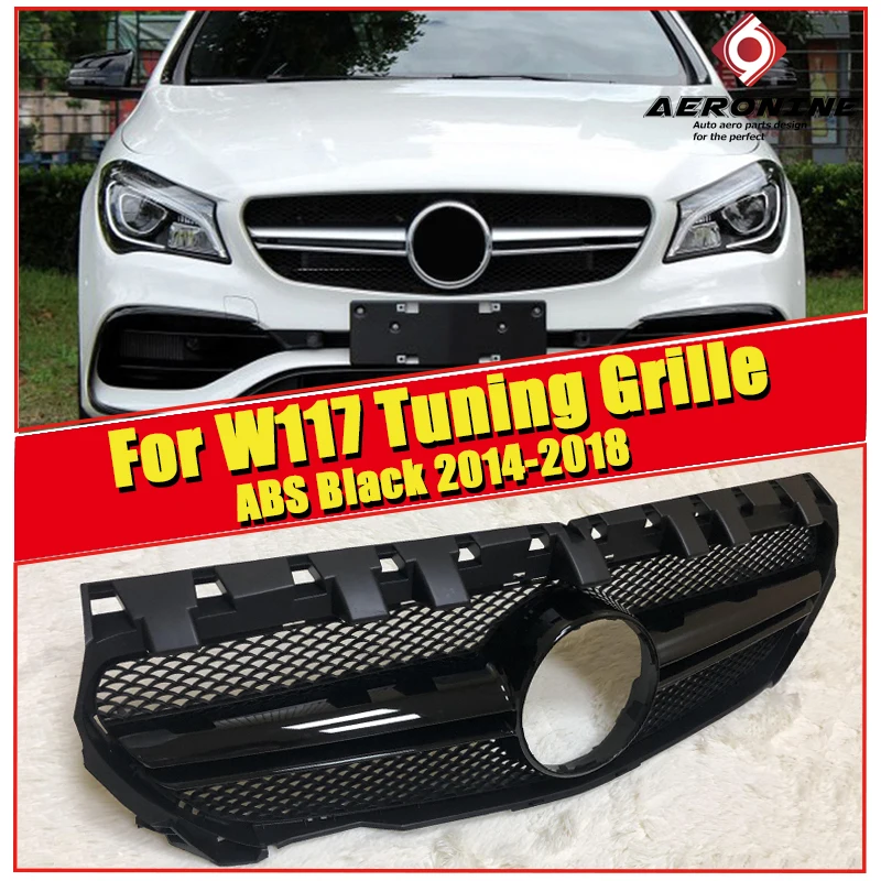 W117AMGGrBl1416 W117 CLA45 вид решетка гриль ABS глянцевый черный без знака для Mercedes Benz CLA класс CLA180 200 250 спортивные передние грили-16 - Цвет: W117AMGGrBl1416