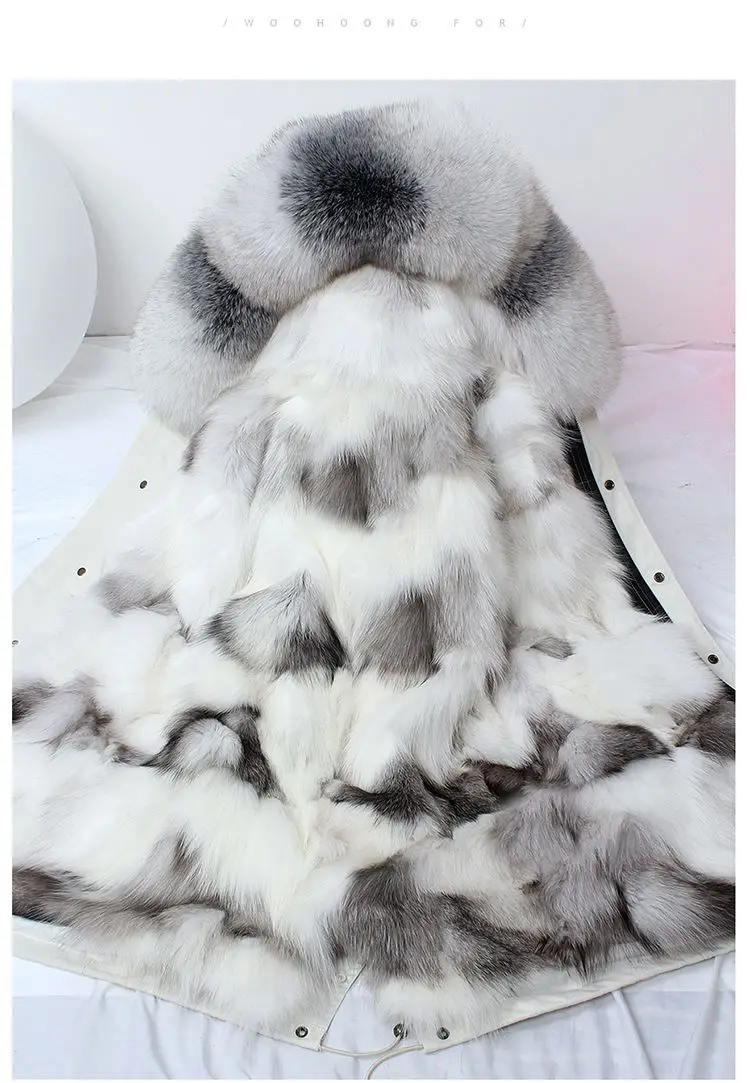 New Fashion Winter Women Real Fox Fur Coat Outerwear Female Naturel Fox Fur Collar Hooded Warm Thicken Jacket Plus Size H12