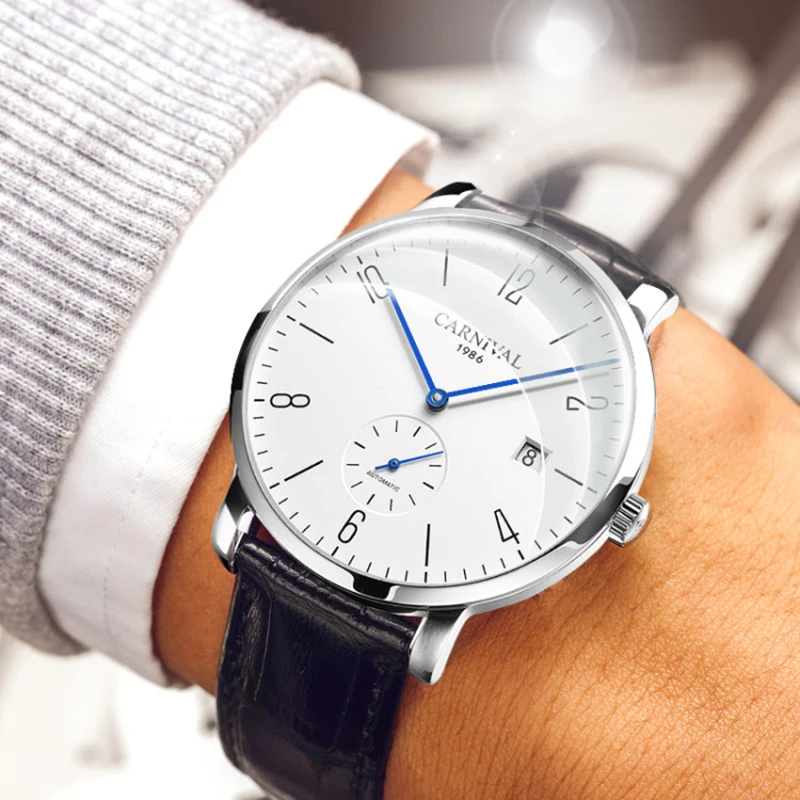 

2018Carnival Ultra-thin Automatic Watch Men Simple Business Wristwatch Leather Fashion Casual Dive 30M Car Date Clock Male
