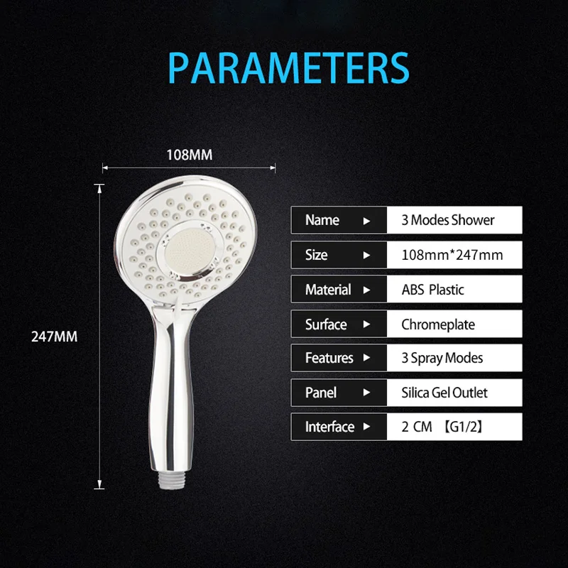 

VEHHE Adjustable Spray Nozzle Silica Gel Holes Water Saving Shower Head Electroplate Squeeze Clean Bathroom Accessories