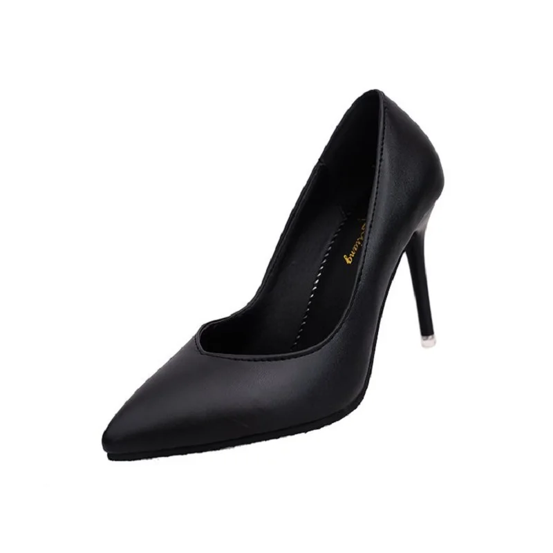 2018 new European and American pointed high heels women fine with shallow mouth sexy black matte soft shoes | Обувь