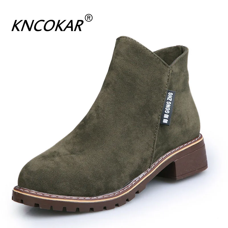 

New Autumn And Winter Velvet Martin Boots For Women Side Zipper Ankle Boots For Women Low Heel Low Tube Schoolgirl Ankle Boots