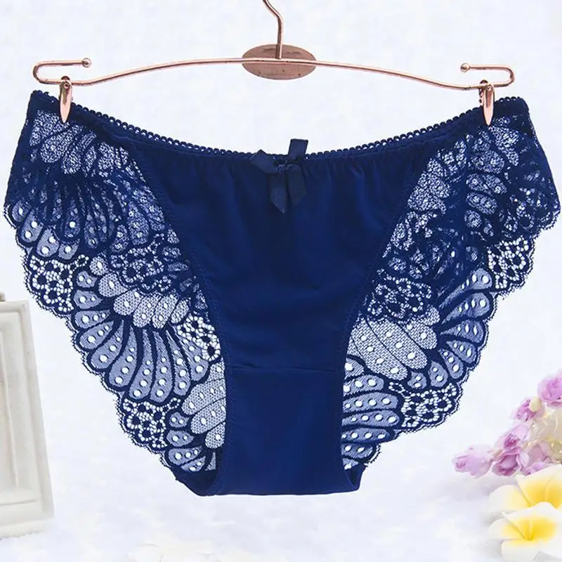 dark blue Женские кружевные трусы с низкой посадкой на бедрах 86-104 см, однотонные сексуальные трусы, женское нижнее белье, женские трусики больших размеров - Цвет: dark blue