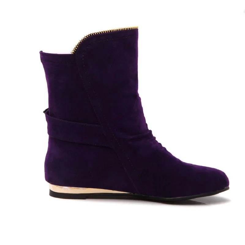 Женские полусапожки из флока демисезонные до середины икры на плоской подошве с