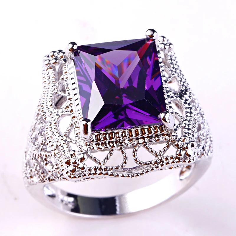 Lingmei Ретро стиль Бесплатная доставка выдалбливают унисекс Jewelry фиолетовый CZ