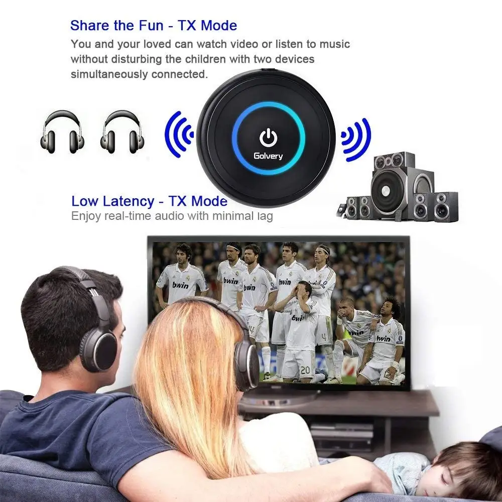 2-в-1 комплект громкой связи Bluetooth V5.0 Аудио HDMI передатчик и приемник с APTX с низкой задержкой, Беспроводной Aux адаптер для домашней стереосистеме ТВ наушников