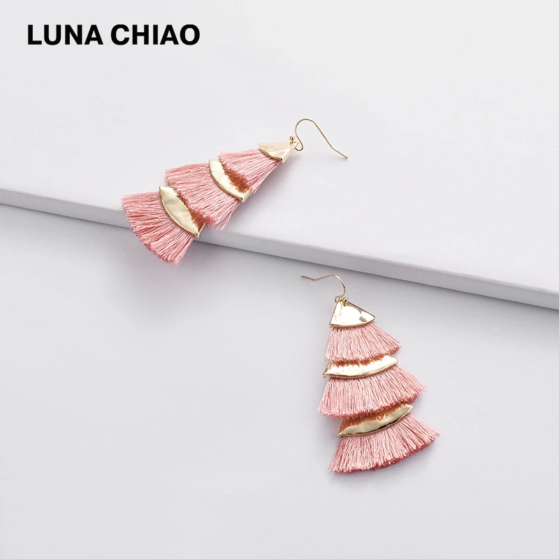 LUNA CHIAO, модные серьги Brincos, трехслойные, с бахромой, женские серьги, висячие серьги, ювелирное изделие для женщин