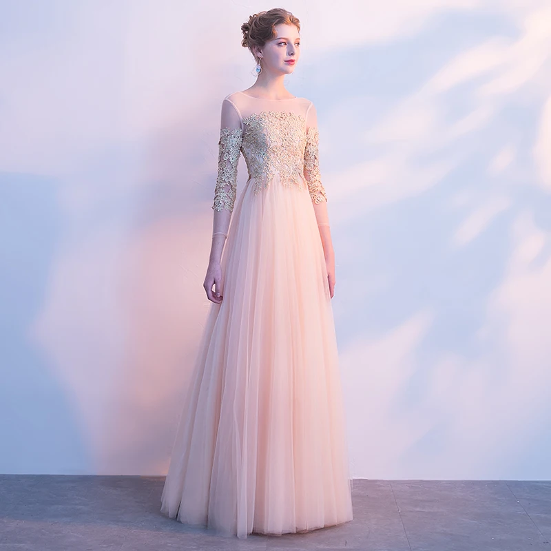 Vestido De Festa вечернее платье из тюля с рукавами три четверти элегантное глубоким