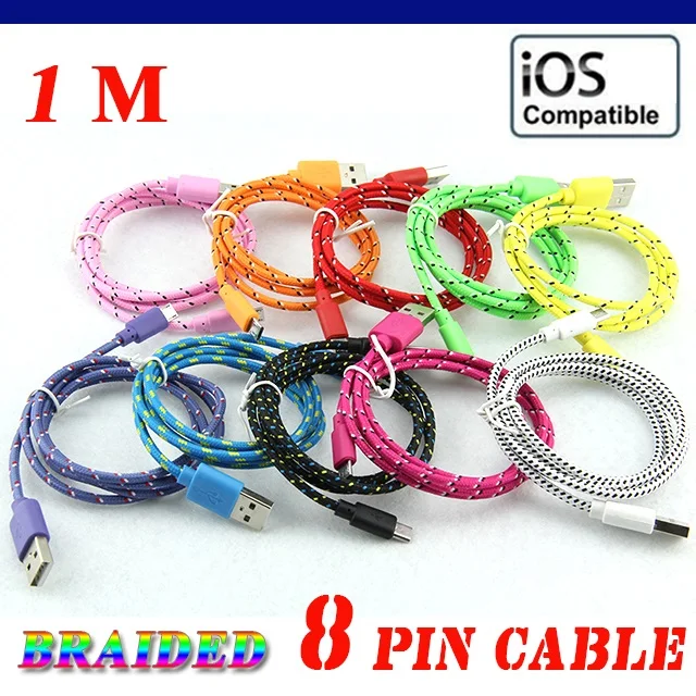 300pcs/lot 1M 2M 3M long Round Fabric Braided Rope 8pin Usb Charger Sync Data Phone Cable for iPhone XS Max XR X 8 7 6 Ipad | Электроника