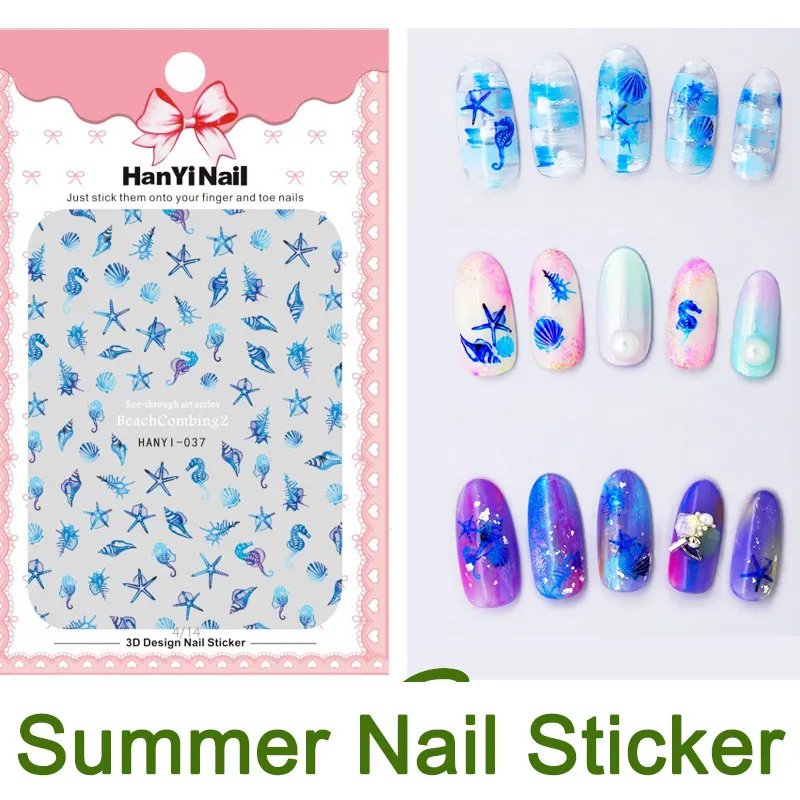 3D наклейки для ногтей красочные летние кончи гиппокамп Морская звезда Harajuku