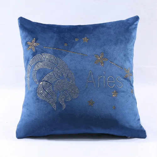 Aries blue IDouillet Созвездие Стразы, декоративная Бархатная подушка, чехол подушка со знаком зодиака, чехол для дивана, дивана, стула, квадратная 45x45 см - Цвет: Aries blue