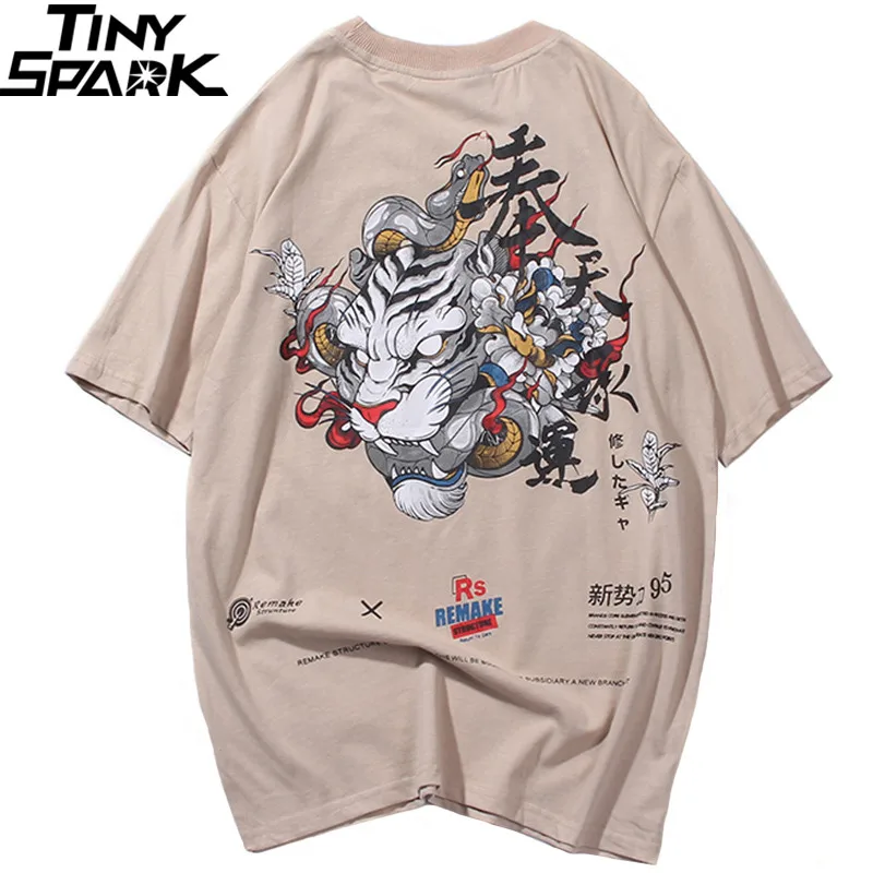 2019 Хип-хоп футболка уличная Для мужчин Harajuku kanji с изображением головы тигра из