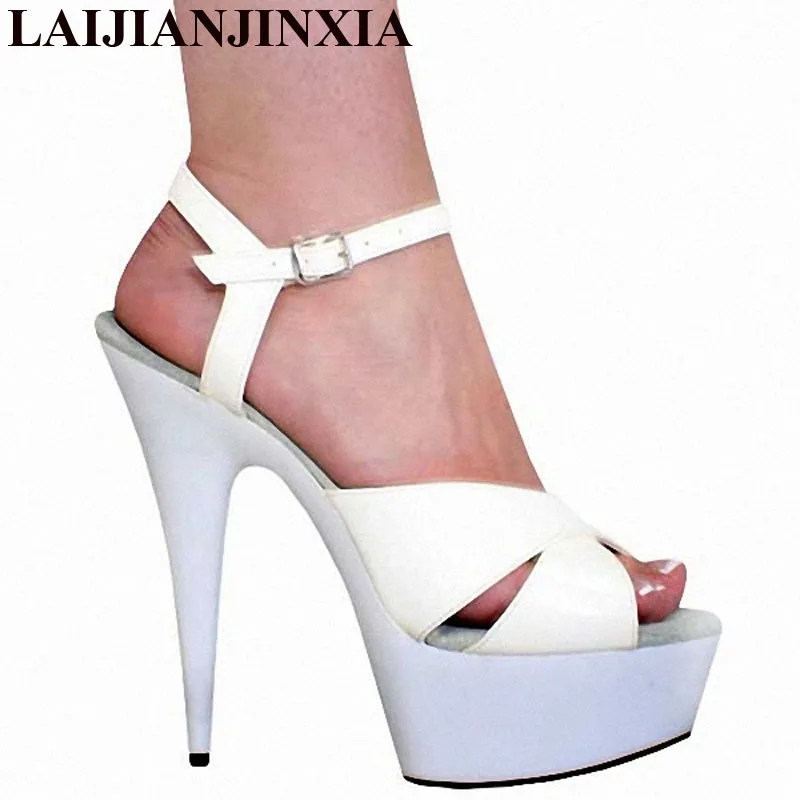 

LAIJIANJINXIA 15cm High-Heeled Shoes fashion Sexy clubbing Performance Sandals 6 Inch Heels Crystal Womans Platform Model Shoes