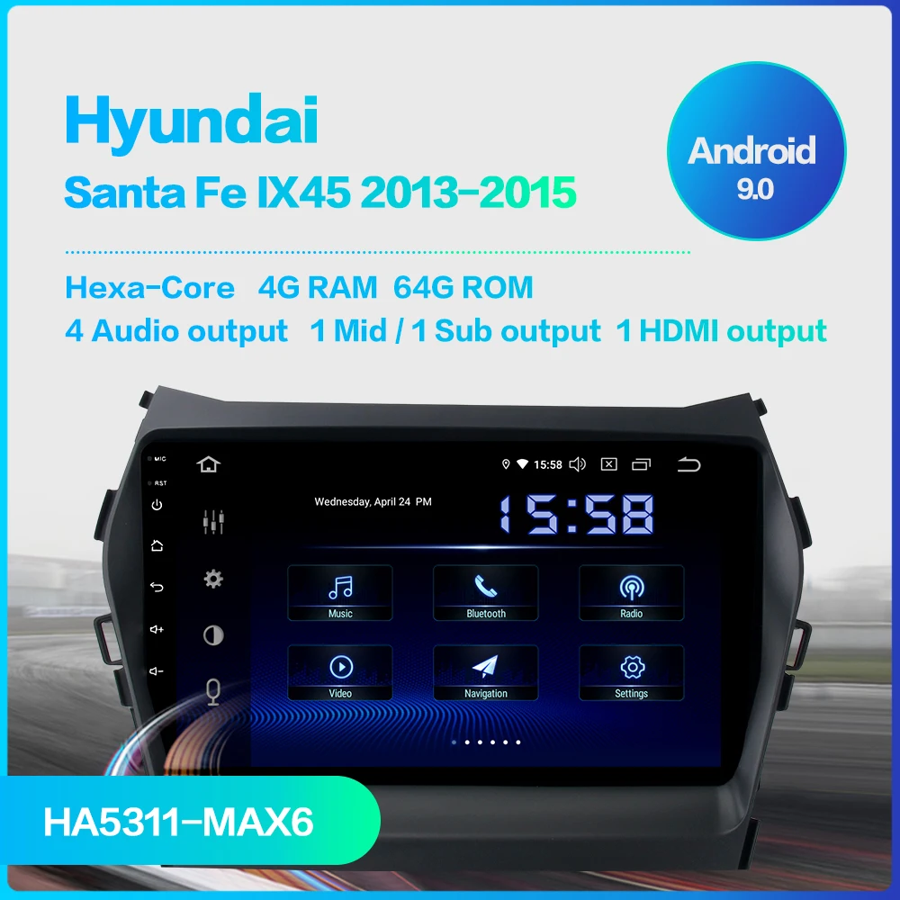 Dasaita Автомагнитола 1 Din Android 9,0 для hyundai IX45 2013 Авторадио 64 Гб ПЗУ MP3 HDMI стерео