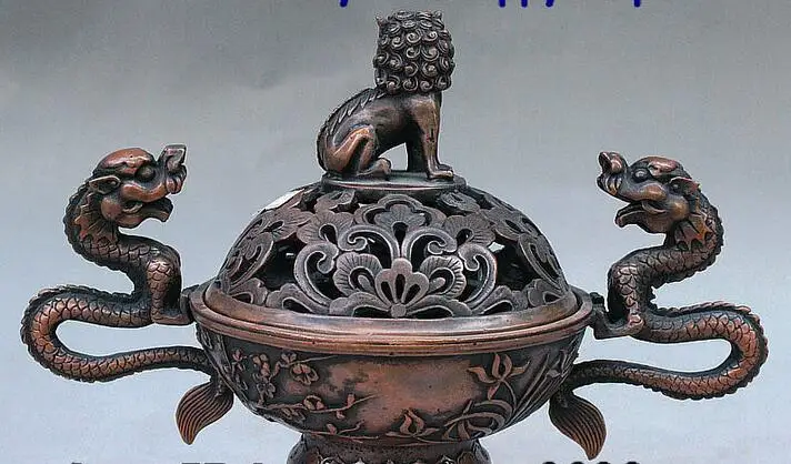 10&quot Old China Bronze Wealth Dragon Lion Plum Orchid Bamboo Incense Burner Censer | Дом и сад