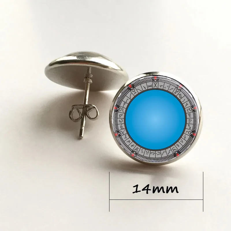silver earring 14m 1 шт/партия винтажная голубая Вселенная Звездные ворота подвеска, ожерелье из кабошона Длинная черная цепочка массивное ожерелье для женщин и мужчин - Окраска металла: silver earring 14m