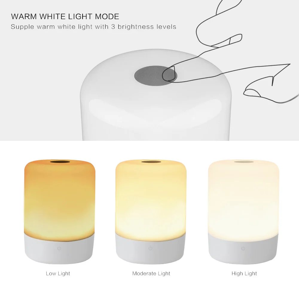 Smart RGB LED Atmosphere Light Touch Sensor Rechargeable Bedside Table Night Lamp Camp 3-level Warm White Brightness | Лампы и