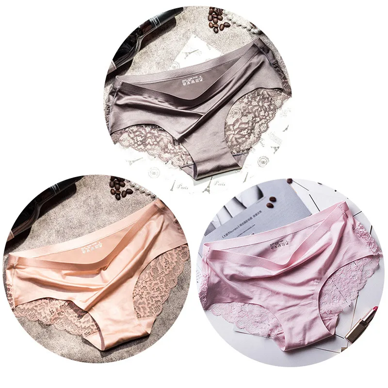 gray skin pink TEXIWAS, 3 шт./лот, женские кружевные трусики размера плюс, бесшовное женское нижнее белье, кружевные трусы, сексуальные трусики для женщин, комфортное нижнее белье - Цвет: gray skin pink